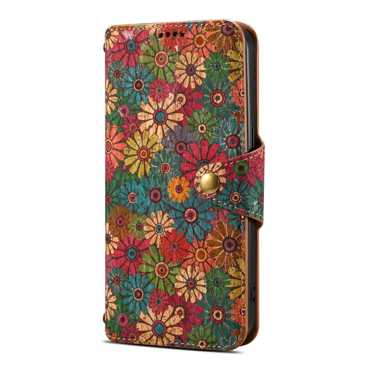 Denior Flower Language Series Cork Fabric Oil Edge Leather Phone Case, For iPhone 16 Pro Max, For iPhone 16 Pro, For iPhone 16 Plus, For iPhone 16, For iPhone 15 Pro Max, For iPhone 15 Pro