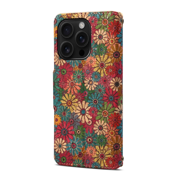 Denior Flower Language Series Cork Fabric Oil Edge Leather Phone Case, For iPhone 16 Pro Max, For iPhone 16 Pro, For iPhone 16 Plus, For iPhone 16, For iPhone 15 Pro Max, For iPhone 15 Pro