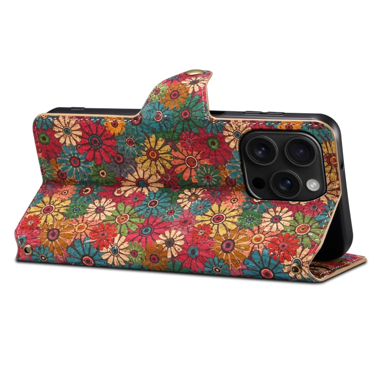 Denior Flower Language Series Cork Fabric Oil Edge Leather Phone Case, For iPhone 16 Pro Max, For iPhone 16 Pro, For iPhone 16 Plus, For iPhone 16, For iPhone 15 Pro Max, For iPhone 15 Pro