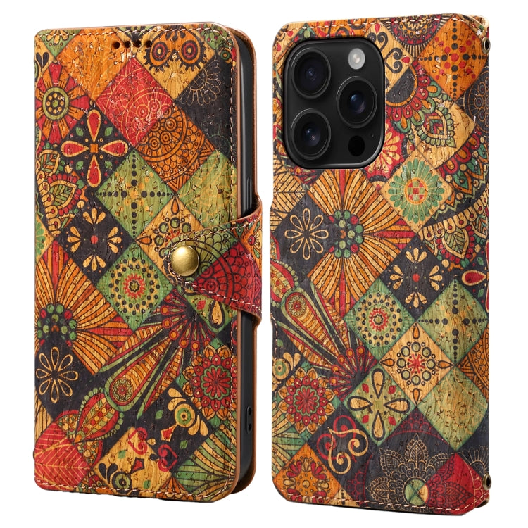 Denior Flower Language Series Cork Fabric Oil Edge Leather Phone Case, For iPhone 16 Pro Max, For iPhone 16 Pro, For iPhone 16 Plus, For iPhone 16, For iPhone 15 Pro Max, For iPhone 15 Pro
