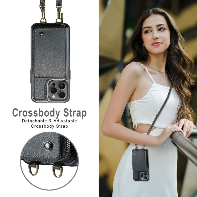 JEEHOOD C22 Series Zipper Wallet Leather Phone Case with Dual Lanyard