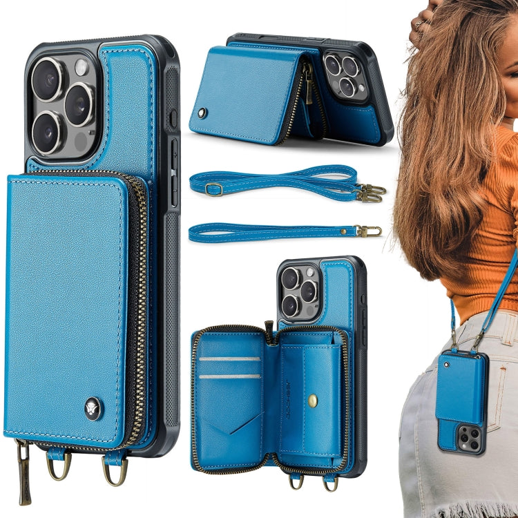 JEEHOOD C22 Series Zipper Wallet Leather Phone Case with Dual Lanyard