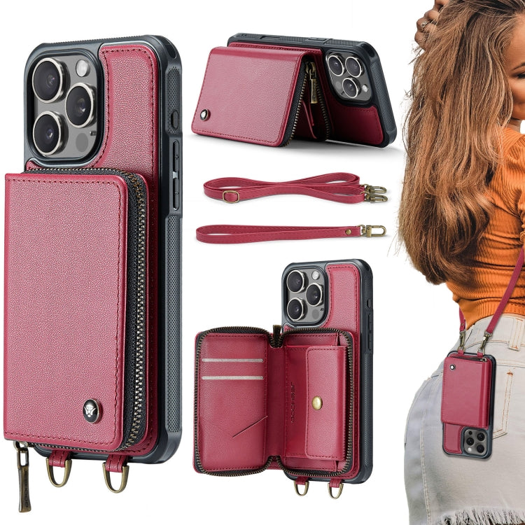 JEEHOOD C22 Series Zipper Wallet Leather Phone Case with Dual Lanyard