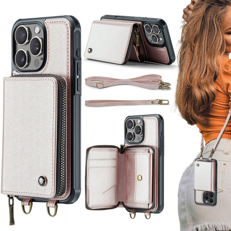 JEEHOOD C22 Series Zipper Wallet Leather Phone Case with Dual Lanyard