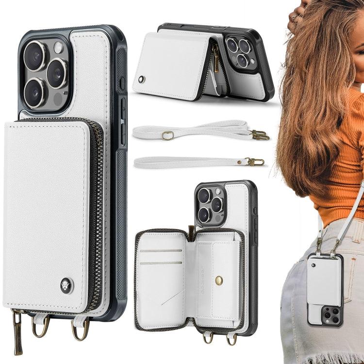 JEEHOOD C22 Series Zipper Wallet Leather Phone Case with Dual Lanyard
