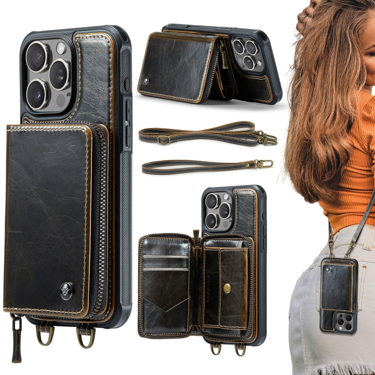 JEEHOOD C22 Series Zipper Wallet Leather Phone Case with Dual Lanyard