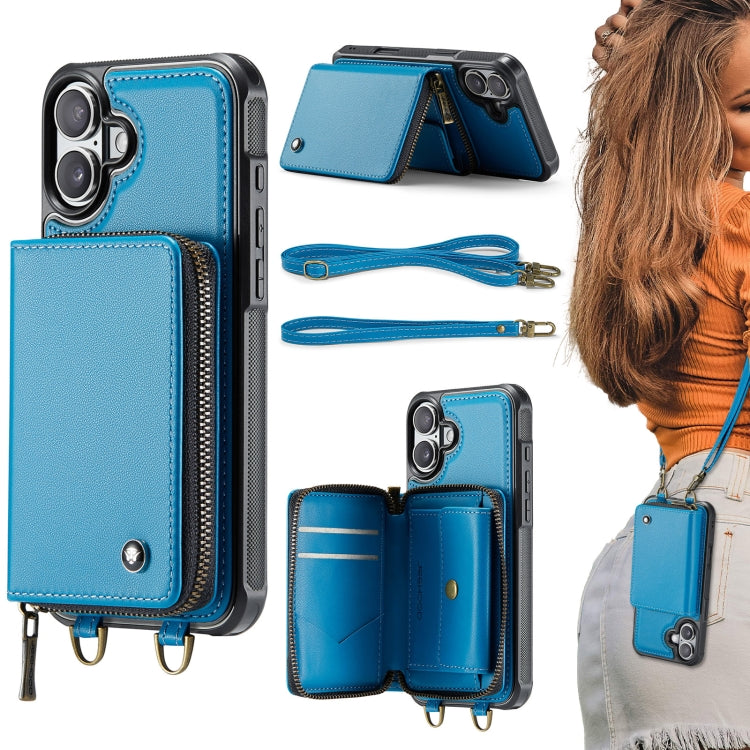 JEEHOOD C22 Series Zipper Wallet Leather Phone Case with Dual Lanyard