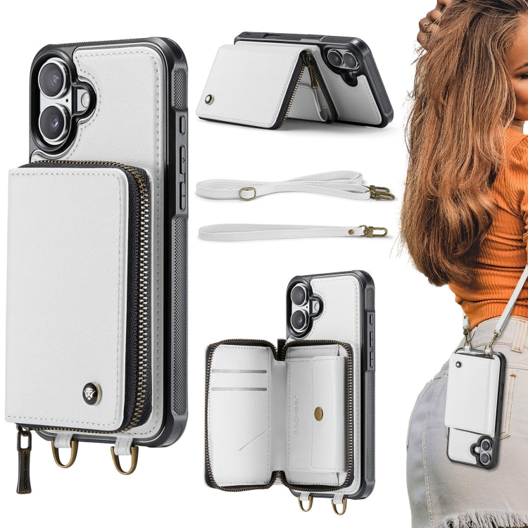 JEEHOOD C22 Series Zipper Wallet Leather Phone Case with Dual Lanyard