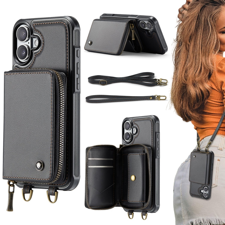 JEEHOOD C22 Series Zipper Wallet Leather Phone Case with Dual Lanyard