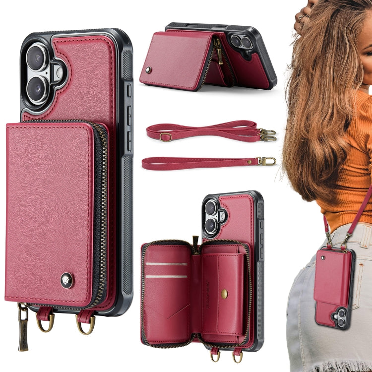 JEEHOOD C22 Series Zipper Wallet Leather Phone Case with Dual Lanyard