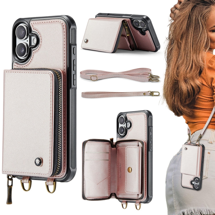 JEEHOOD C22 Series Zipper Wallet Leather Phone Case with Dual Lanyard