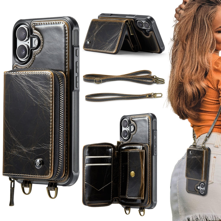 JEEHOOD C22 Series Zipper Wallet Leather Phone Case with Dual Lanyard