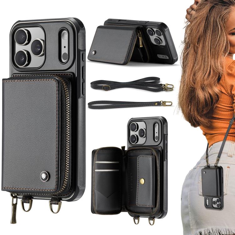 JEEHOOD C22 Series Zipper Wallet Leather Phone Case with Dual Lanyard, For iPhone 17 Pro Max, For iPhone 17 Pro, For iPhone Air, For iPhone 16 Pro Max