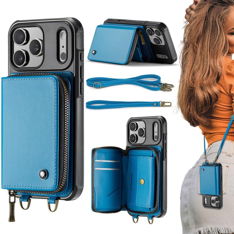 JEEHOOD C22 Series Zipper Wallet Leather Phone Case with Dual Lanyard, For iPhone 17 Pro Max, For iPhone 17 Pro, For iPhone Air, For iPhone 16 Pro Max