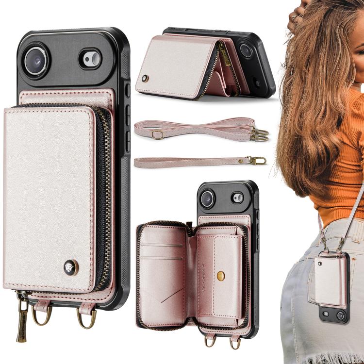 JEEHOOD C22 Series Zipper Wallet Leather Phone Case with Dual Lanyard, For iPhone 17 Pro Max, For iPhone 17 Pro, For iPhone Air, For iPhone 16 Pro Max