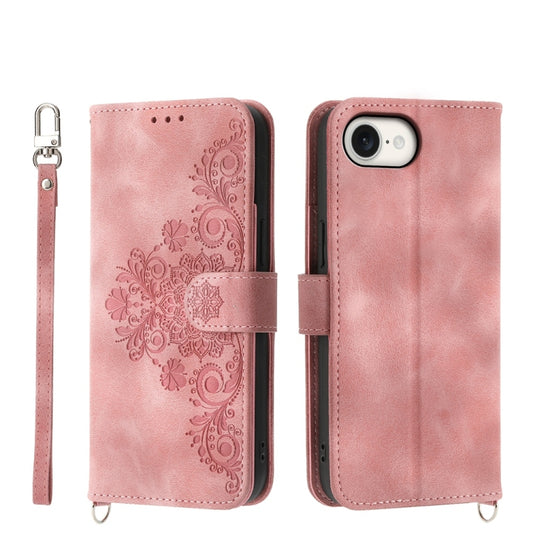 Skin-feel Flowers Embossed Wallet Leather Phone Case, For iPhone 17e / 16e, For iPhone 16 Pro Max, For iPhone 16 Pro, For iPhone 16 Plus
