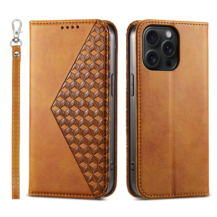 Cubic Grid Calf Texture Magnetic Leather Phone Case, For iPhone 16, For iPhone 15 Pro Max, For iPhone 15 Pro, For iPhone 15 Plus