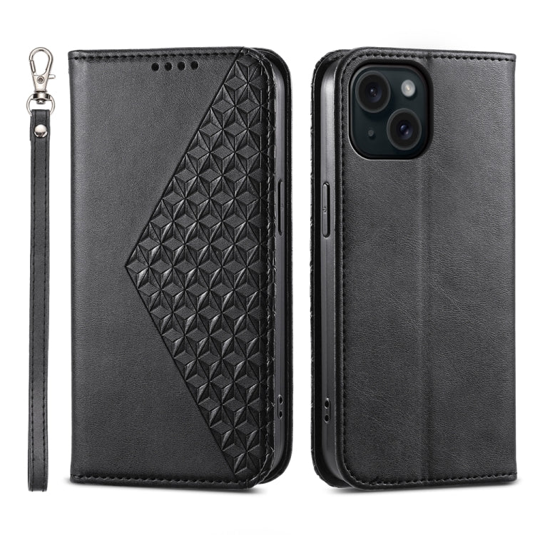 Cubic Grid Calf Texture Magnetic Leather Phone Case, For iPhone 15