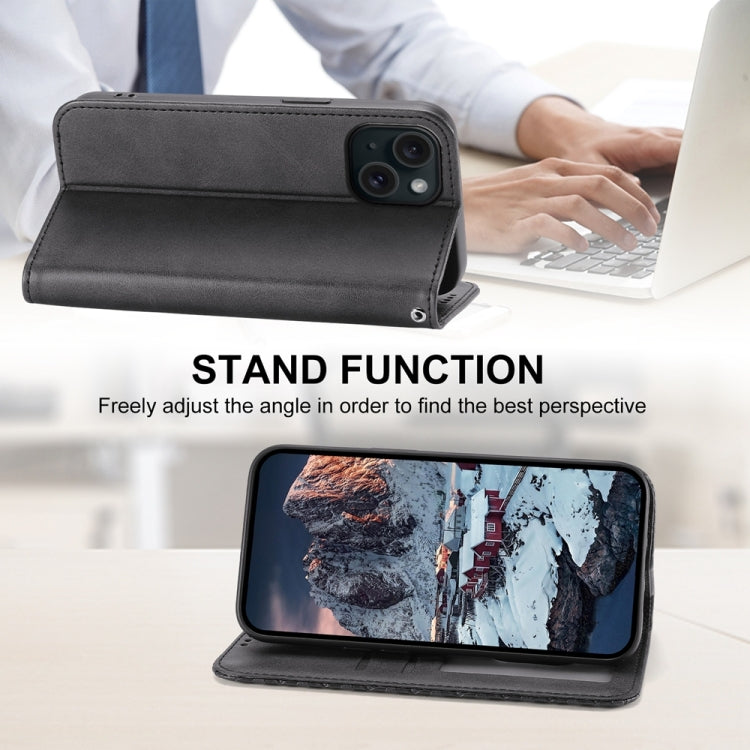 Cubic Grid Calf Texture Magnetic Leather Phone Case, For iPhone 15