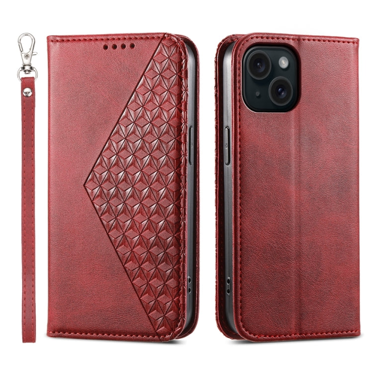 Cubic Grid Calf Texture Magnetic Leather Phone Case, For iPhone 15