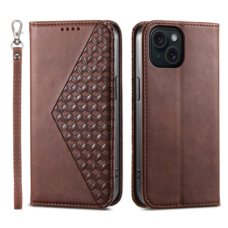 Cubic Grid Calf Texture Magnetic Leather Phone Case, For iPhone 15