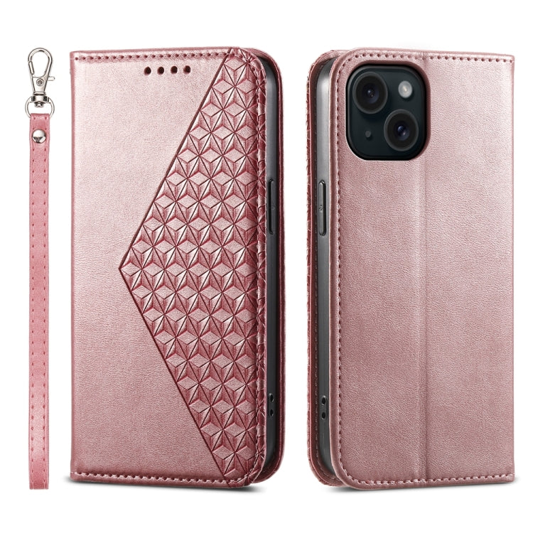 Cubic Grid Calf Texture Magnetic Leather Phone Case, For iPhone 15