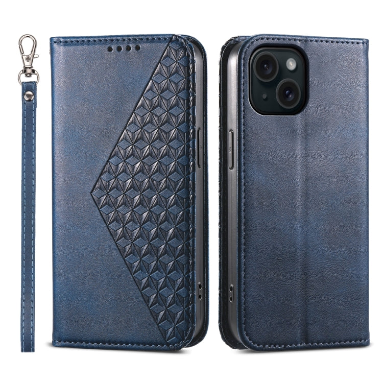 Cubic Grid Calf Texture Magnetic Leather Phone Case, For iPhone 15