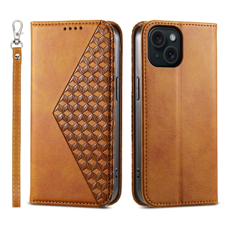 Cubic Grid Calf Texture Magnetic Leather Phone Case, For iPhone 15