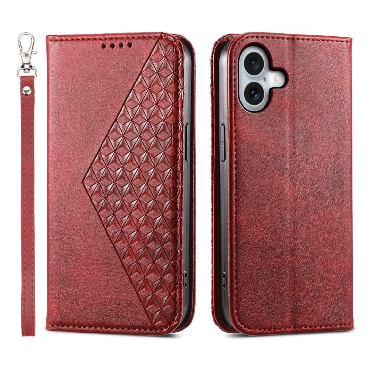 Cubic Grid Calf Texture Magnetic Leather Phone Case, iPhone 16e, For iPhone 16 Pro Max, For iPhone 16 Pro, For iPhone 16 Plus