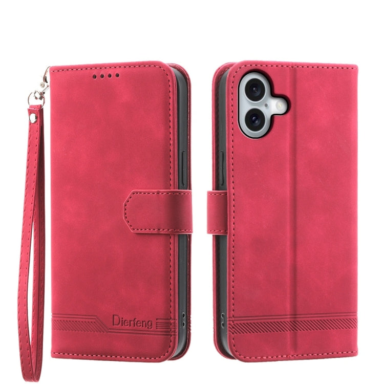 Dierfeng Dream Line TPU Hybrid PU Leather Phone Case, For iPhone 16e, For iPhone 16 Pro Max, For iPhone 16 Pro, For iPhone 16 Plus