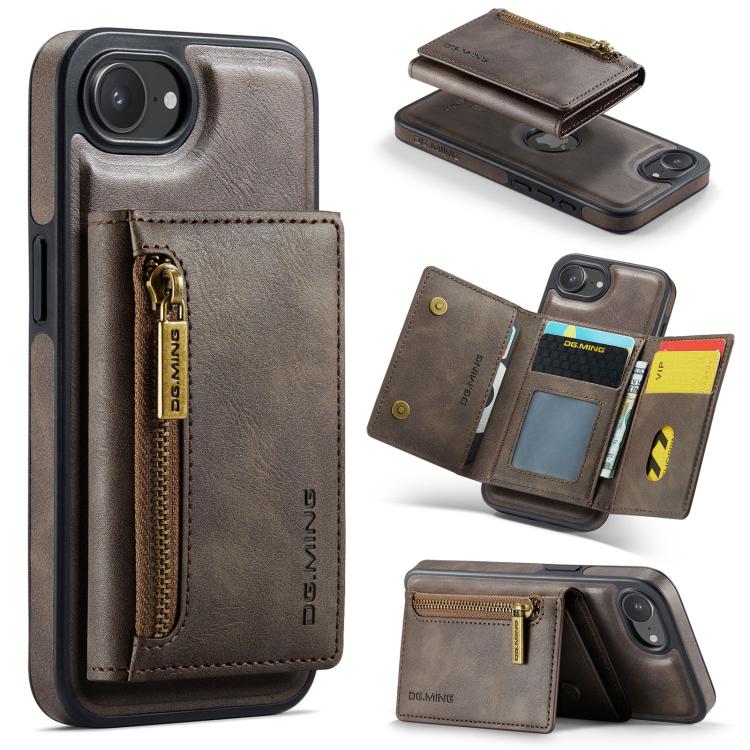 DG.MING M5 Series Zip RFID Multi Card Detachable Leather Phone Case, For iPhone 17e / 16e, For iPhone 17 Pro Max, For iPhone 17 Pro, For iPhone 17