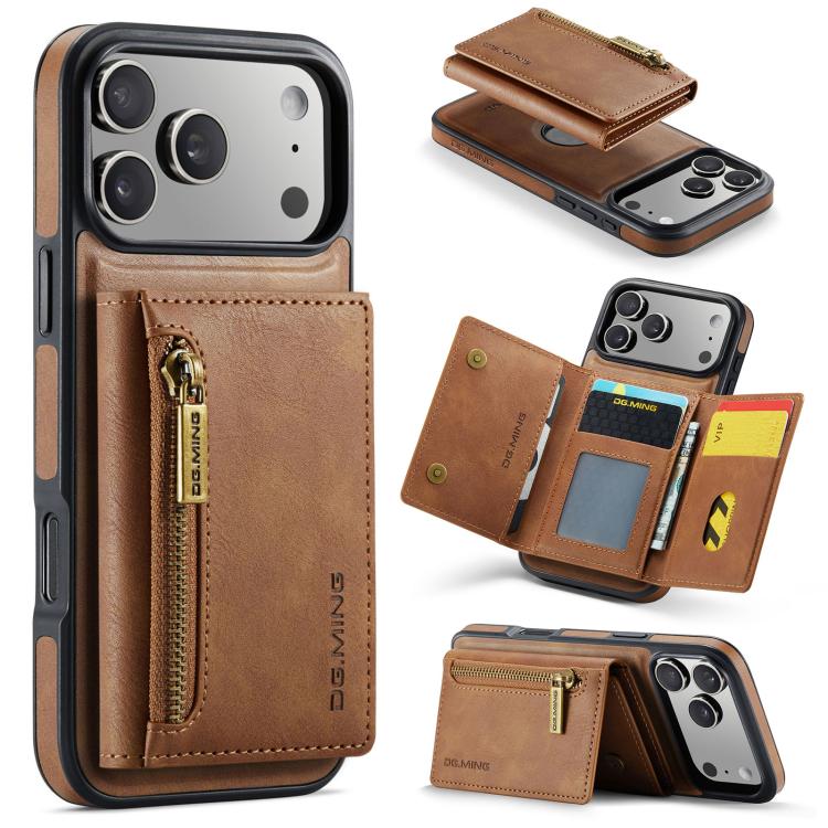 DG.MING M5 Series Zip RFID Multi Card Detachable Leather Phone Case, For iPhone 17e / 16e, For iPhone 17 Pro Max, For iPhone 17 Pro, For iPhone 17