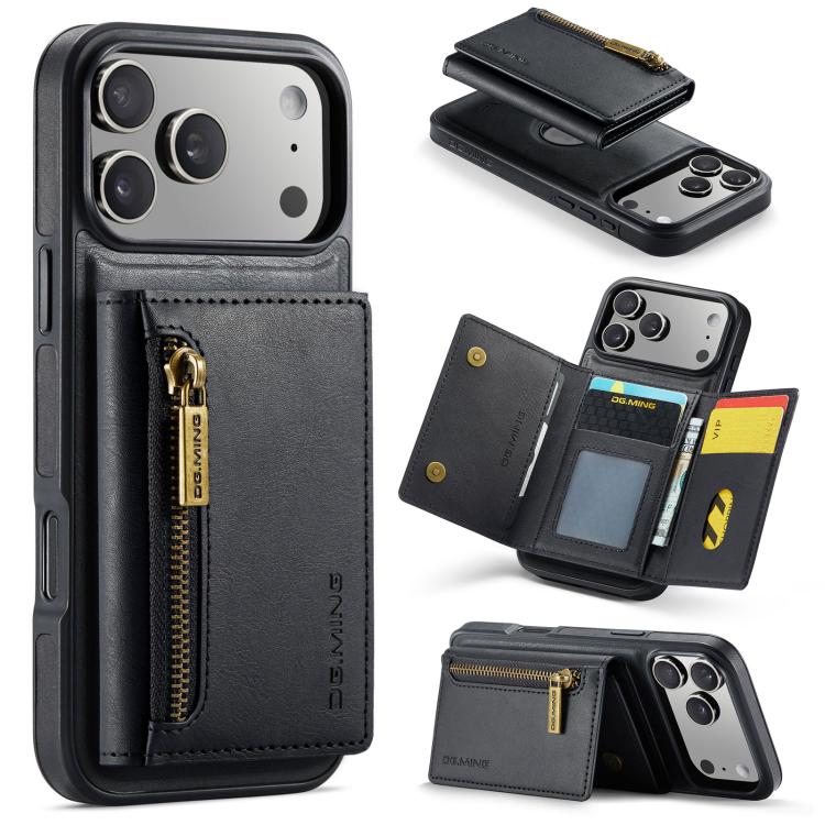 DG.MING M5 Series Zip RFID Multi Card Detachable Leather Phone Case, For iPhone 17e / 16e, For iPhone 17 Pro Max, For iPhone 17 Pro, For iPhone 17