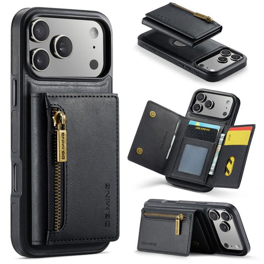 DG.MING M5 Series Zip RFID Multi Card Detachable Leather Phone Case, For iPhone 17e / 16e, For iPhone 17 Pro Max, For iPhone 17 Pro, For iPhone 17