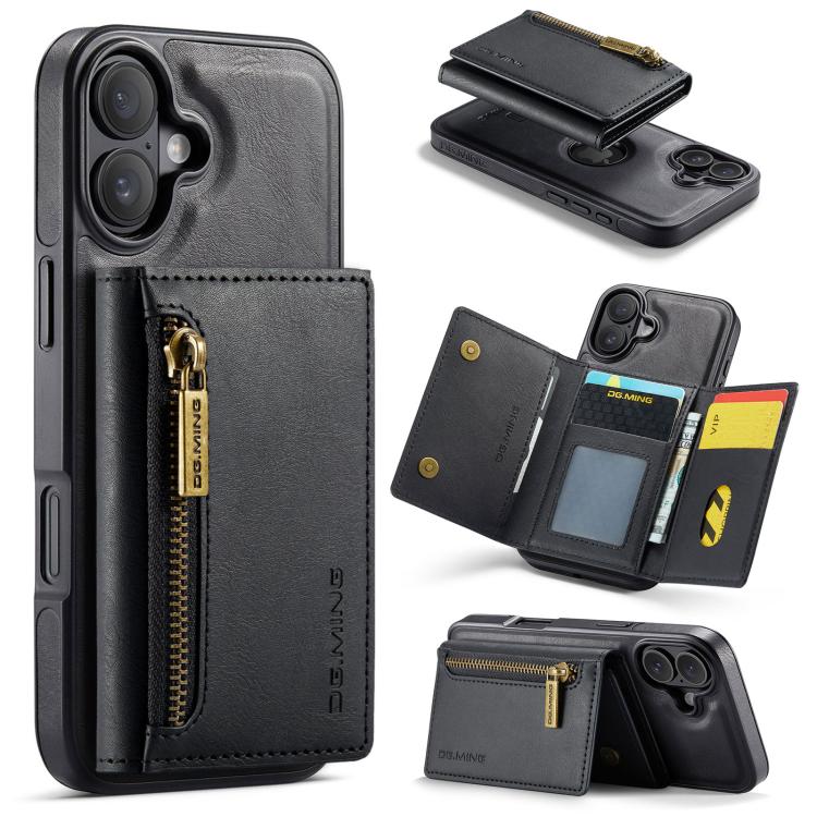 DG.MING M5 Series Zip RFID Multi Card Detachable Leather Phone Case, For iPhone 17e / 16e, For iPhone 17 Pro Max, For iPhone 17 Pro, For iPhone 17