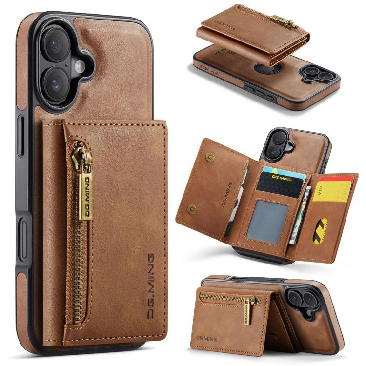 DG.MING M5 Series Zip RFID Multi Card Detachable Leather Phone Case, For iPhone 17e / 16e, For iPhone 17 Pro Max, For iPhone 17 Pro, For iPhone 17
