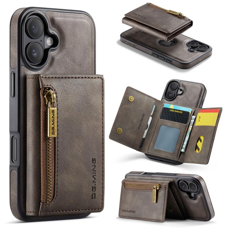 DG.MING M5 Series Zip RFID Multi Card Detachable Leather Phone Case, For iPhone 17e / 16e, For iPhone 17 Pro Max, For iPhone 17 Pro, For iPhone 17