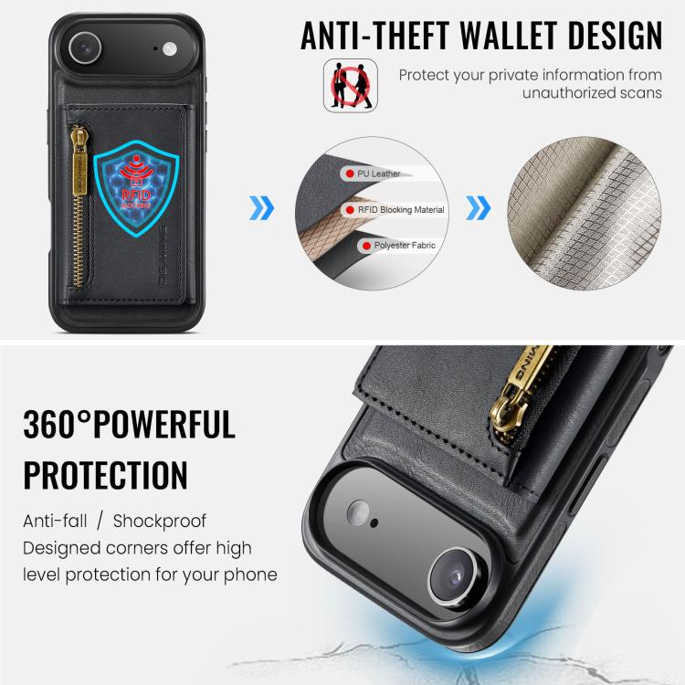 DG.MING M5 Series Zip RFID Multi Card Detachable Leather Phone Case