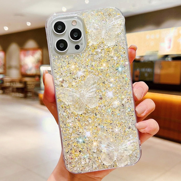 Starry Sequin Crystal Butterflies Epoxy TPU Phone Case, For iPhone 11 Pro