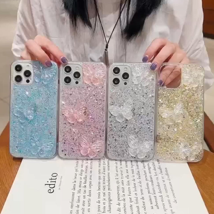Starry Sequin Crystal Butterflies Epoxy TPU Phone Case, For iPhone 11 Pro