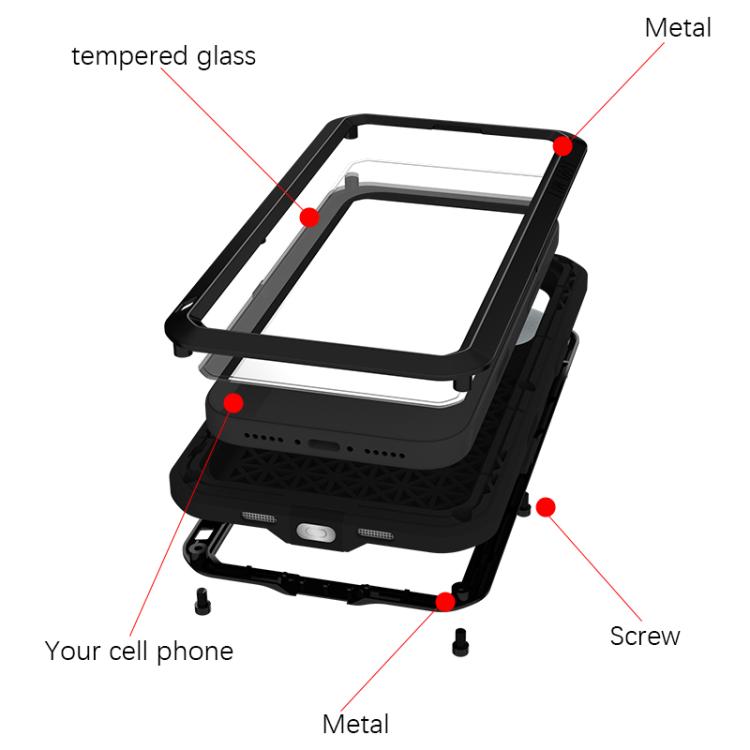 LOVE MEI Metal Shockproof Life Waterproof Dustproof Phone Case, For iPhone 16 Pro Max, For iPhone 16 Pro, For iPhone 16, For iPhone 15 Pro Max