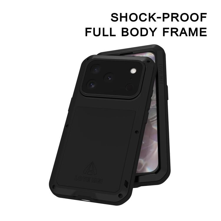 LOVE MEI Metal Shockproof Life Waterproof Dustproof Phone Case, For iPhone 16 Pro Max, For iPhone 16 Pro, For iPhone 16, For iPhone 15 Pro Max