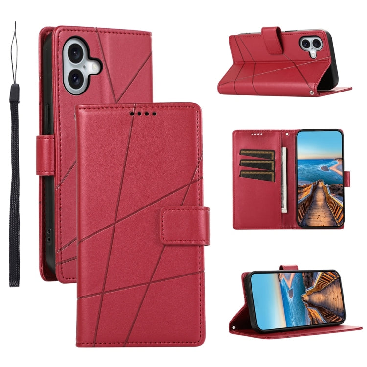 PU Genuine Leather Texture Embossed Line Phone Case, For iPhone Air, For iPhone 16 Pro Max, For iPhone 16 Pro, For iPhone 16 Plus