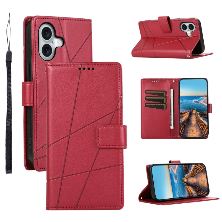 PU Genuine Leather Texture Embossed Line Phone Case, For iPhone 16, For iPhone 15 Pro Max, For iPhone 15 Pro, For iPhone 15 Plus