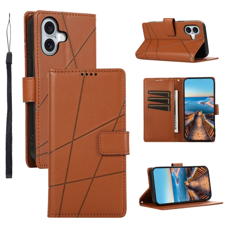 PU Genuine Leather Texture Embossed Line Phone Case, For iPhone 16, For iPhone 15 Pro Max, For iPhone 15 Pro, For iPhone 15 Plus