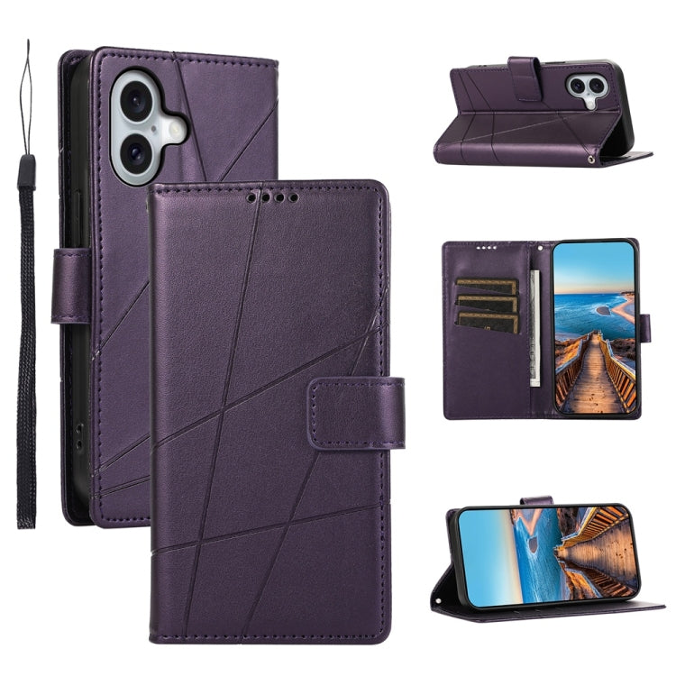 PU Genuine Leather Texture Embossed Line Phone Case, For iPhone 16, For iPhone 15 Pro Max, For iPhone 15 Pro, For iPhone 15 Plus