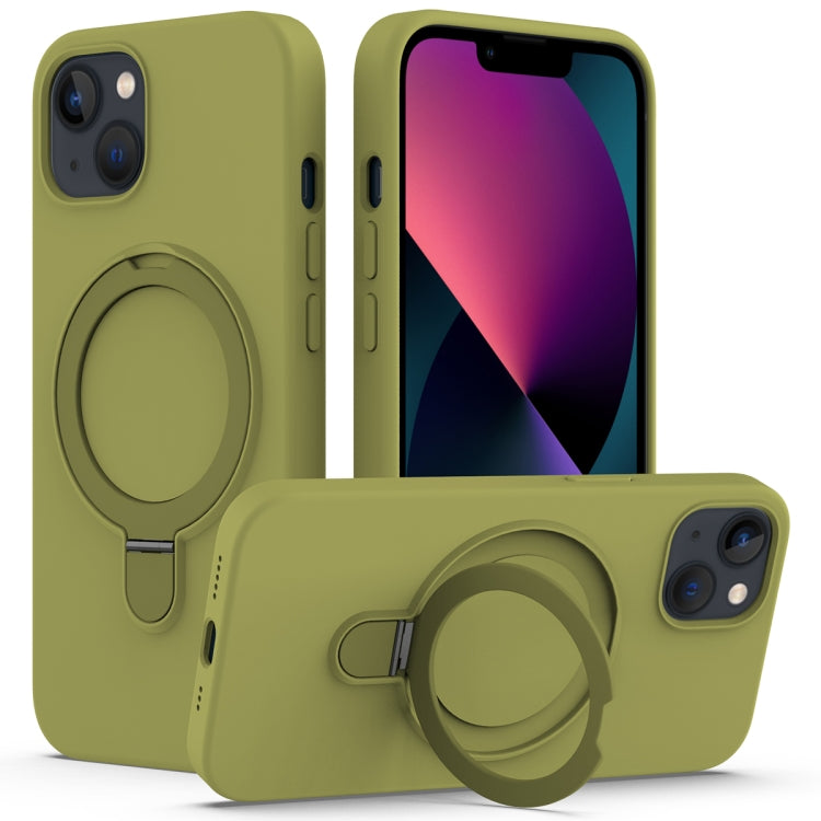 Liquid Silicone MagSafe Magnetic Phone Case with Ring Holder, For iPhone 14 Plus, For iPhone 14