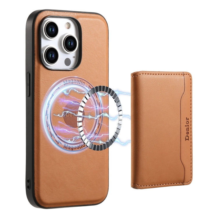 Denior Cowhide Texture Leather MagSafe Detachable Wallet Phone Case, For iPhone 16 Pro Max, For iPhone 16 Pro, For iPhone 16 Plus, For iPhone 16, For iPhone 15 Pro Max, For iPhone 15 Pro