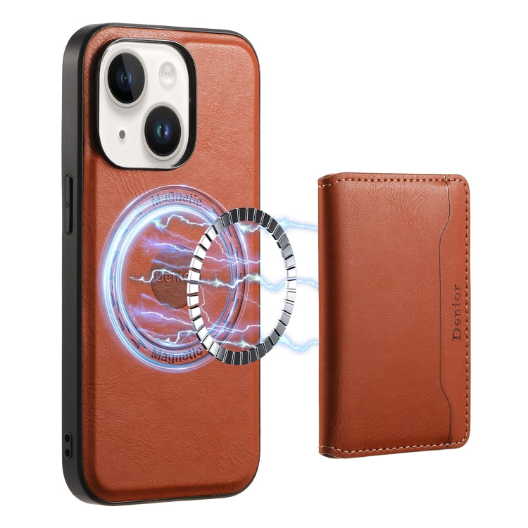 Denior Cowhide Texture Leather MagSafe Detachable Wallet Phone Case, For iPhone 15 Plus, For iPhone 15, For iPhone 14 Plus, For iPhone 14, For iPhone 14 Pro, For iPhone 14 Pro Max