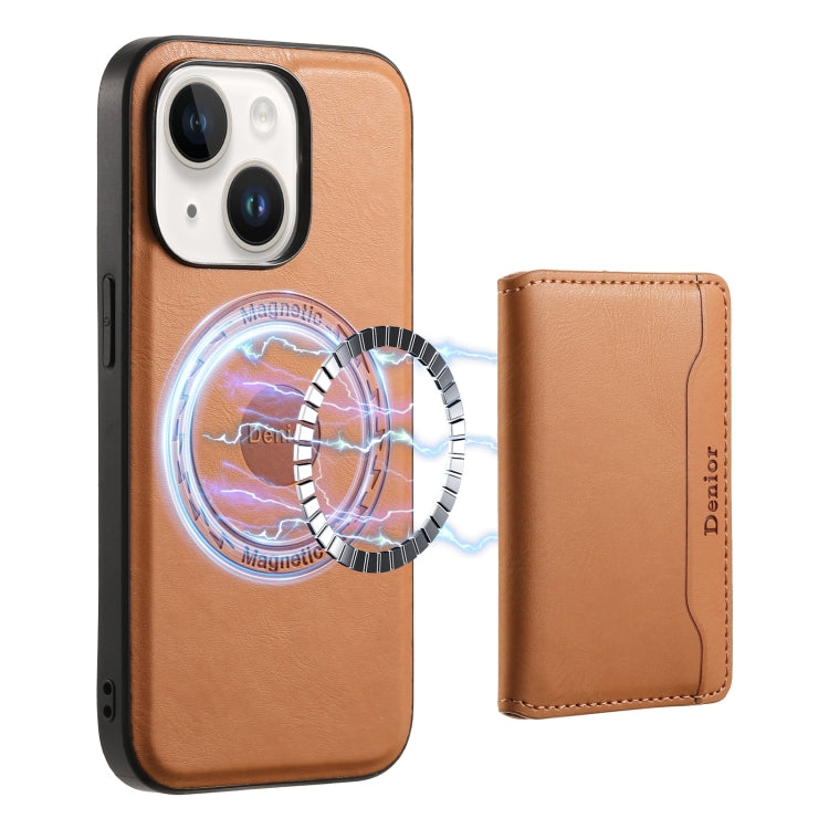 Denior Cowhide Texture Leather MagSafe Detachable Wallet Phone Case, For iPhone 15 Plus, For iPhone 15, For iPhone 14 Plus, For iPhone 14, For iPhone 14 Pro, For iPhone 14 Pro Max